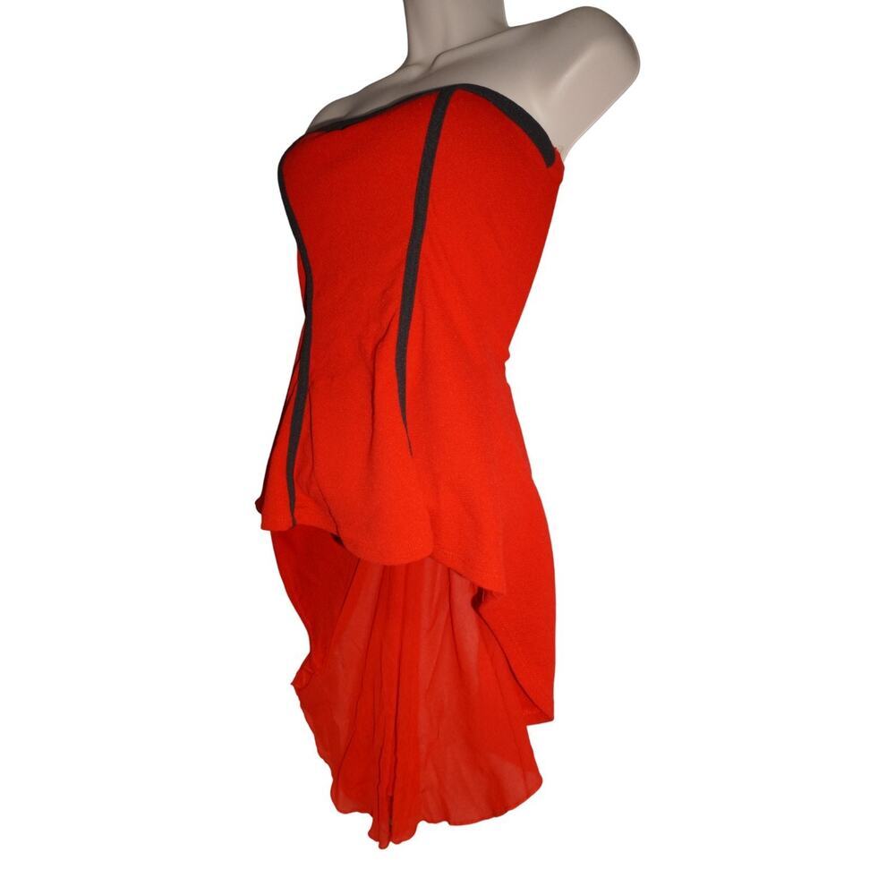 Y2K Red Strapless Corset Peplum Top High Low Hem Burlesque Coquette M - Picture 4 of 14